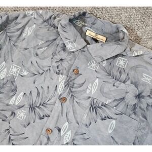 Tommy Bahama Floral Camp Shirt Hawaiian Tropical‎ Button Up Gray XL